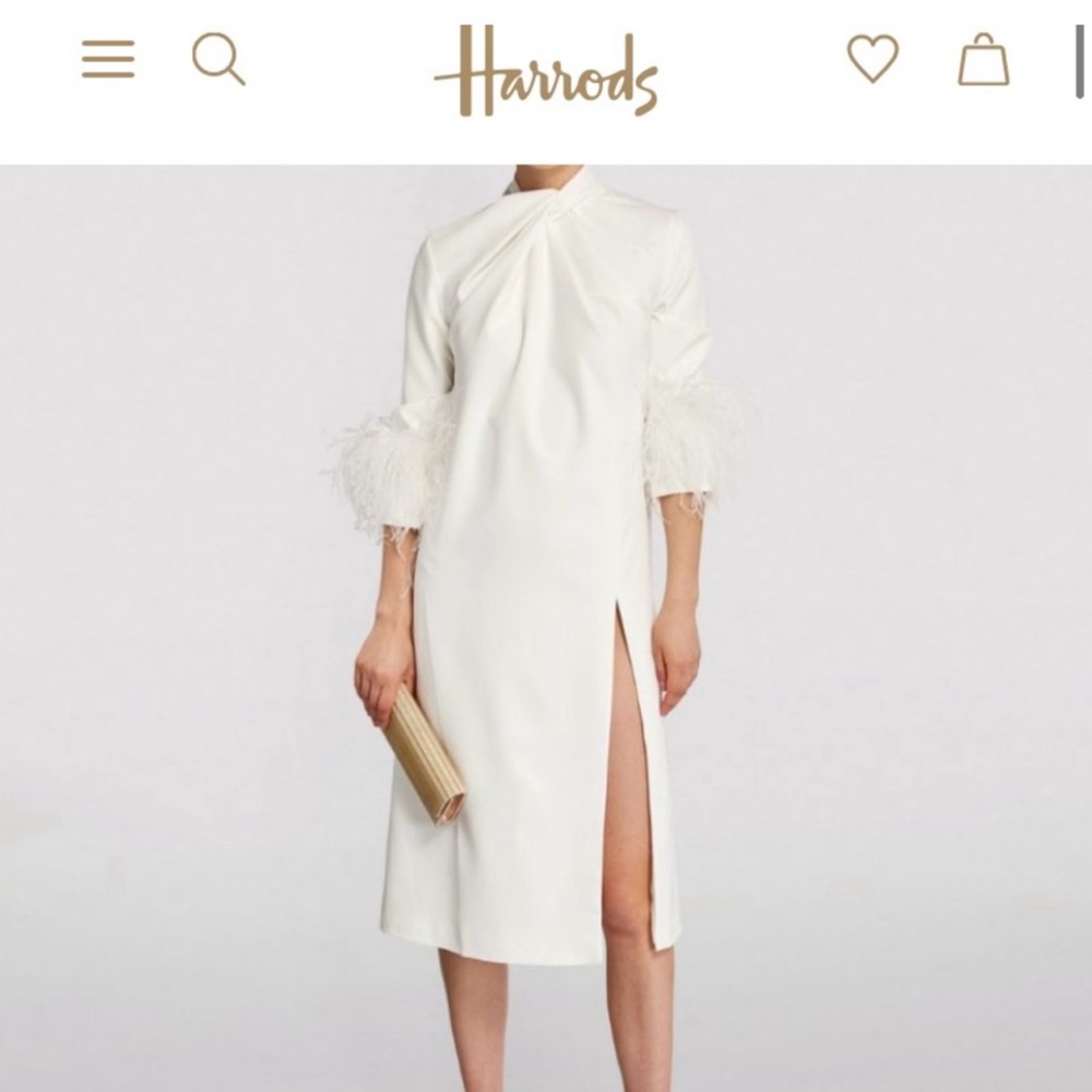 16ARLINGTON Chic Long Sleeve White Dress with Feather Accents